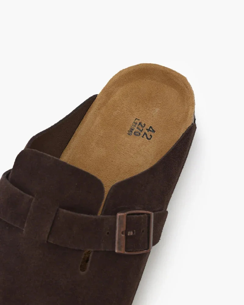 Suede Buckle Clogs – The Riviera