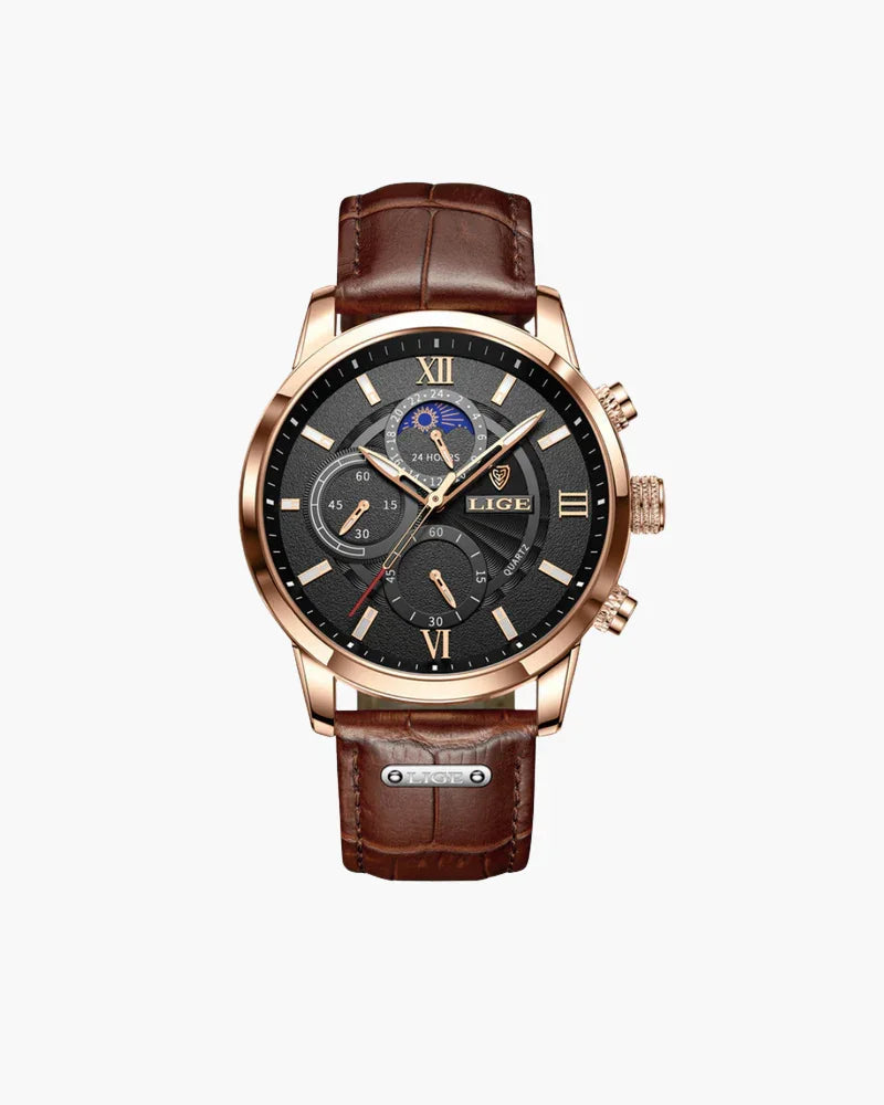 Gold Chronograph Watch Leather Strap – The Chancellor