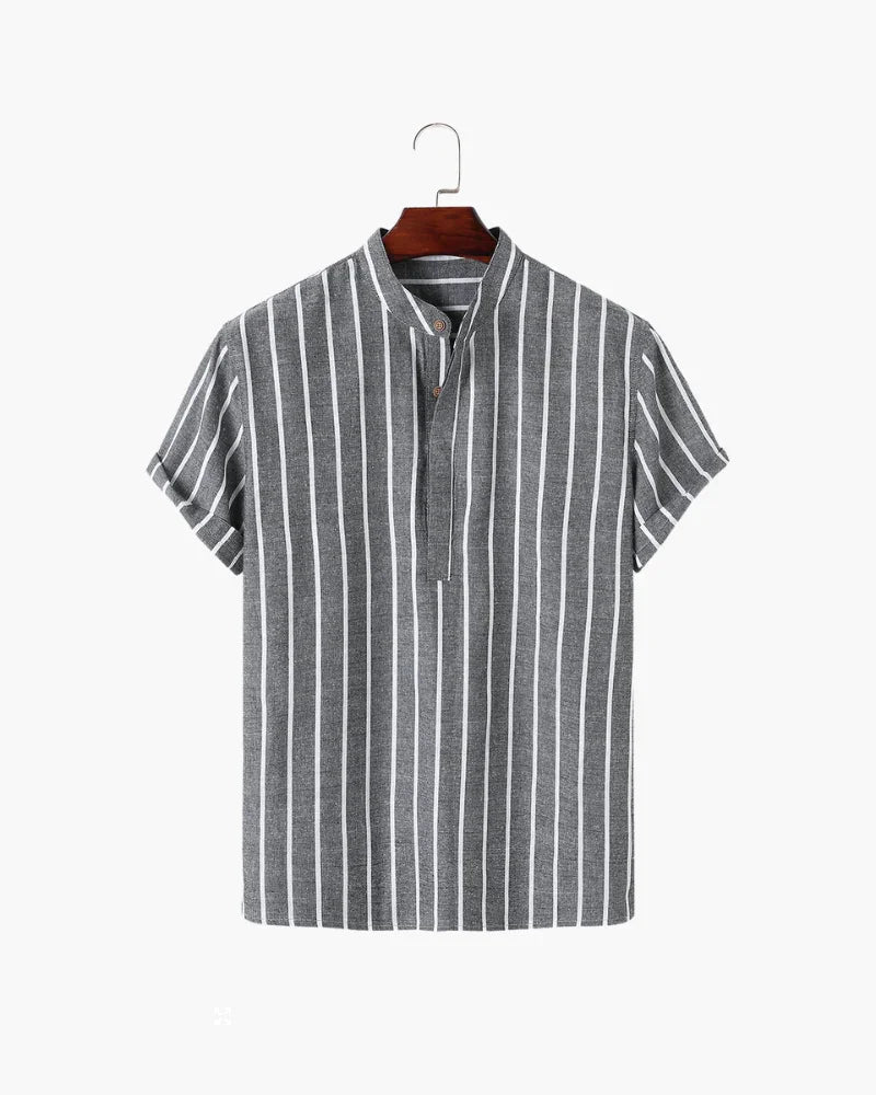 Striped Linen Mandarin Collar Shirt – The Bayside