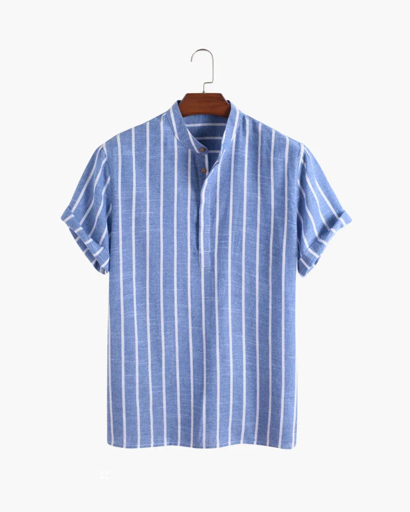 Striped Linen Mandarin Collar Shirt – The Bayside