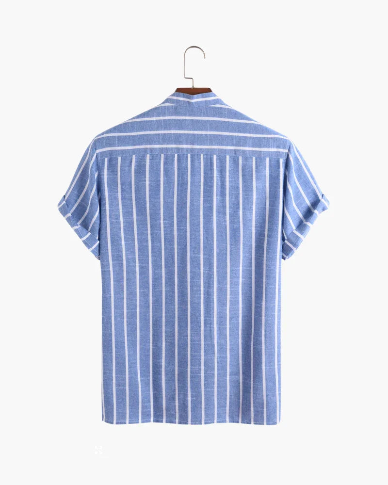 Striped Linen Mandarin Collar Shirt – The Bayside