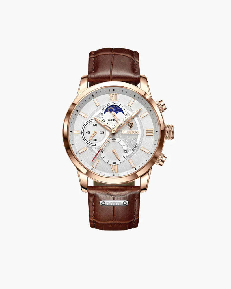 Gold Chronograph Watch Leather Strap – The Chancellor