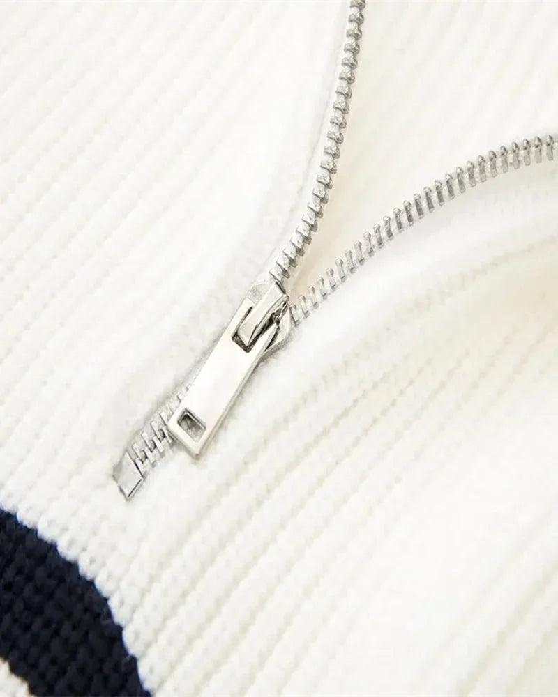 Striped Zip Up Knit Sweater