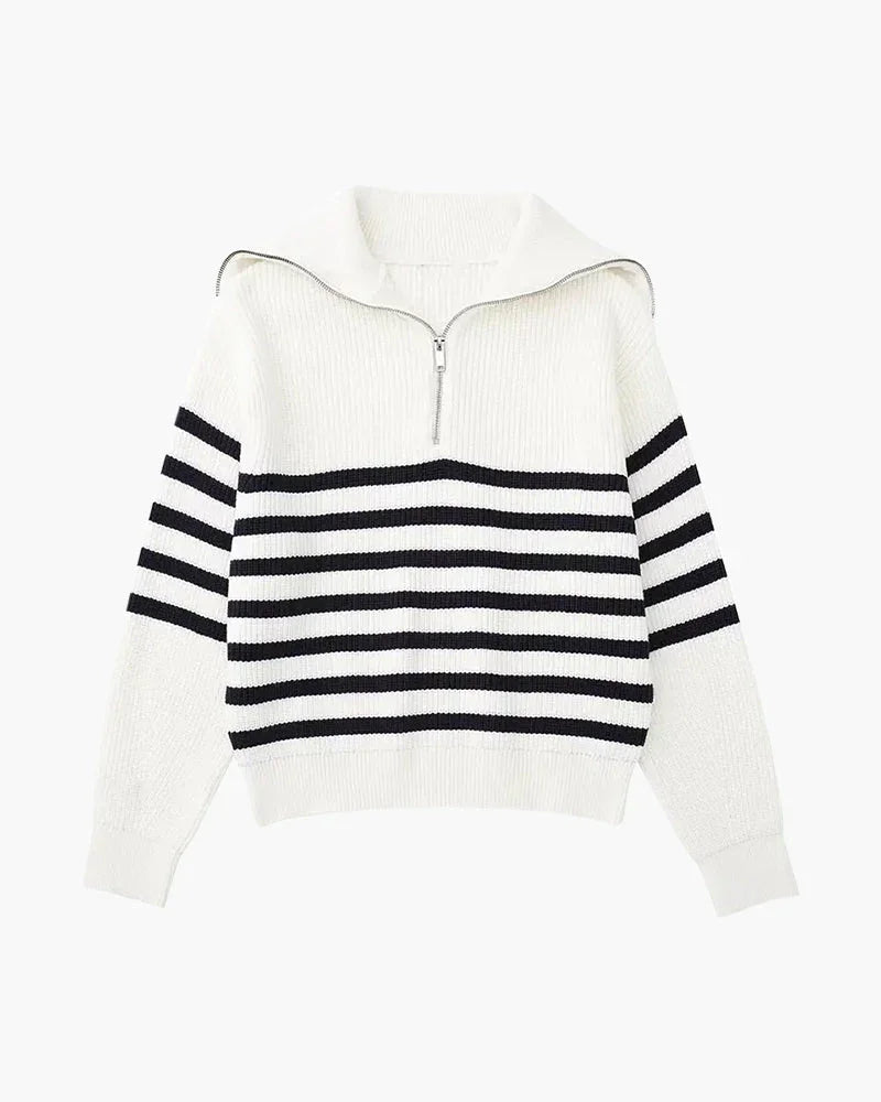 Striped Zip Up Knit Sweater