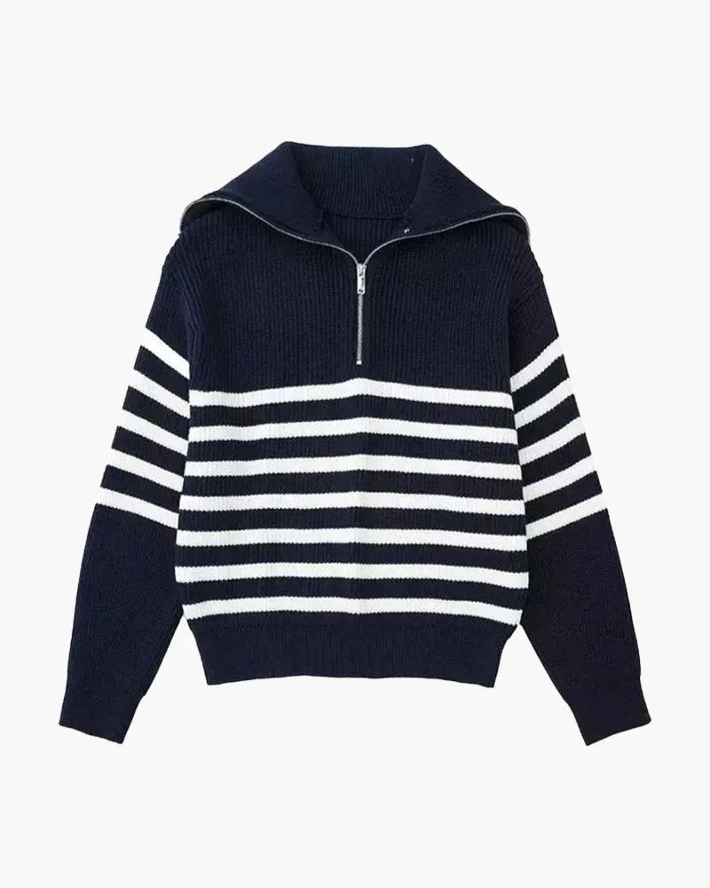 Striped Zip Up Knit Sweater