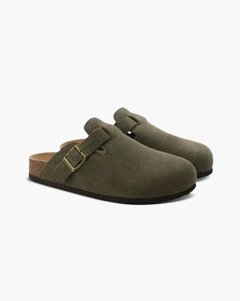 Suede Buckle Clogs – The Riviera