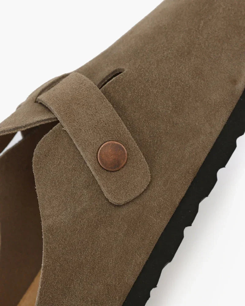Suede Buckle Clogs – The Riviera