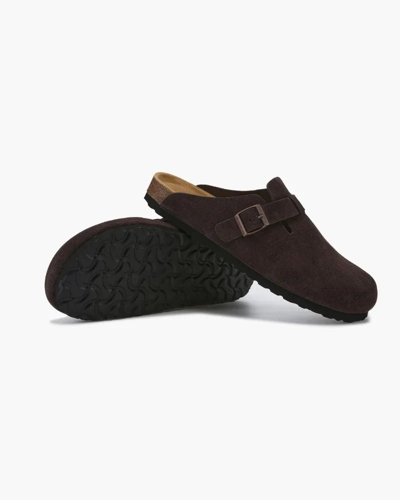 Suede Buckle Clogs – The Riviera