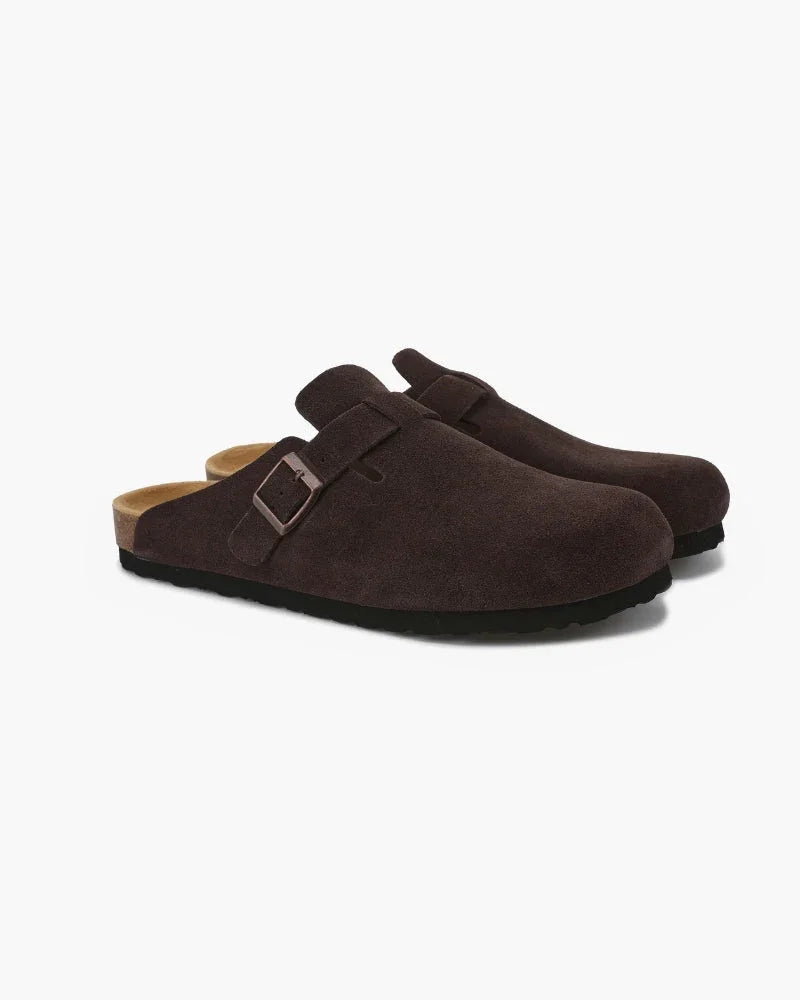 Suede Buckle Clogs – The Riviera