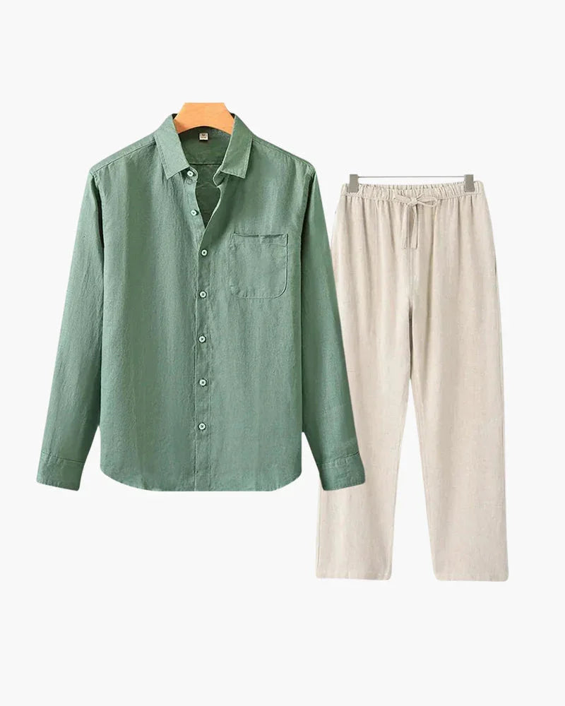 Linen Set Long Sleeve Shirt & Drawstring Pants – The Fairway