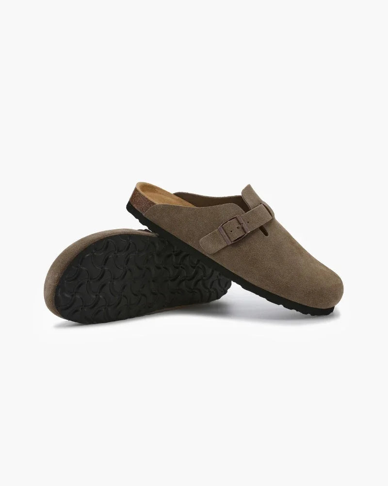 Suede Buckle Clogs – The Riviera