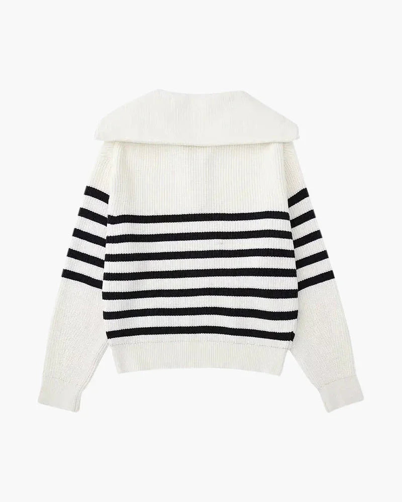 Striped Zip Up Knit Sweater