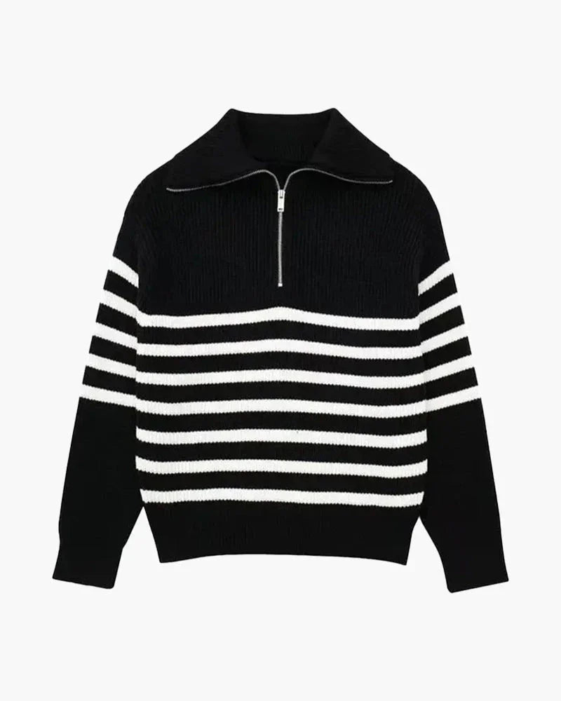 Striped Zip Up Knit Sweater